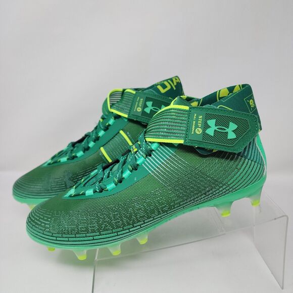 Under Armour Football Cleats Mens 9 Green Highlight MC Logo Spell Out Striped - Picture 2 of 10
